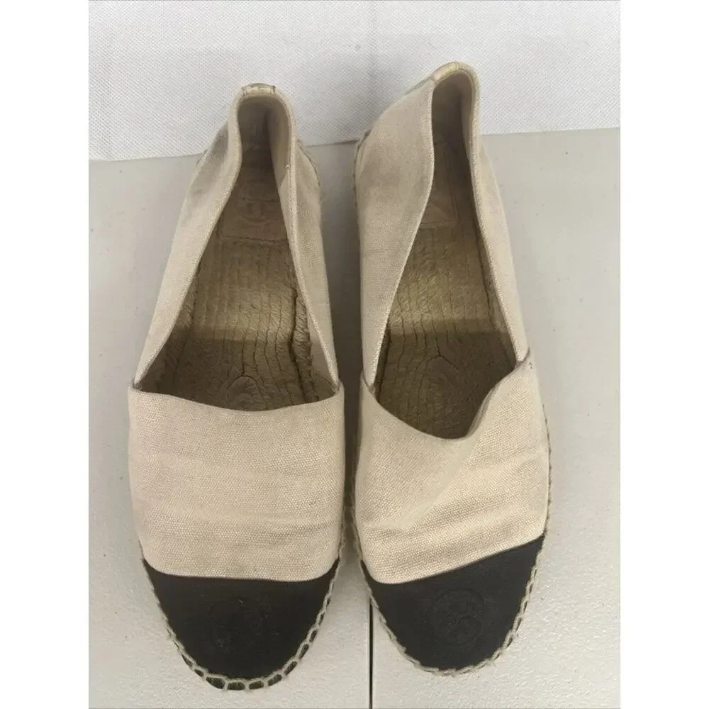 Tory Burch Dulce de Leche Black Cap Toe Espadrille Color Block Size 9.5